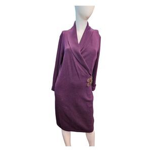 Chaps Knit Wrap Purple Sweater Dress Womens Size Medium